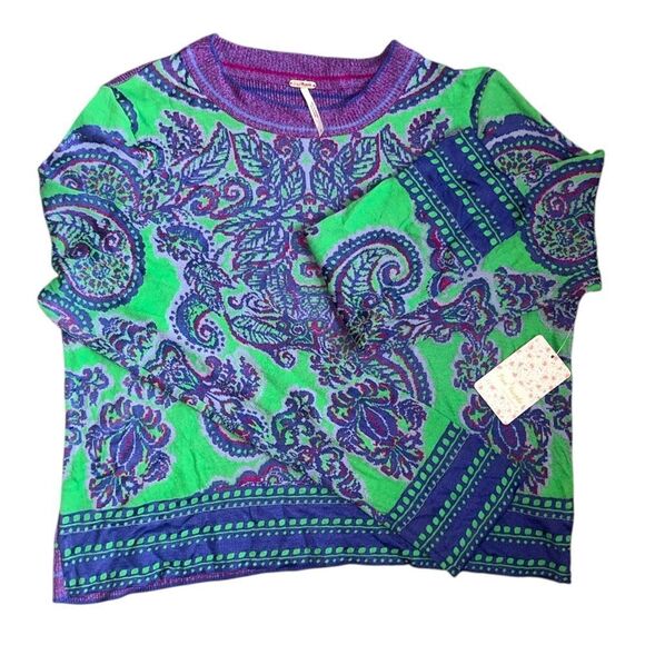NWT Free People New Age Sweater - Purple/Green Boho (L) - Picture 10 of 15